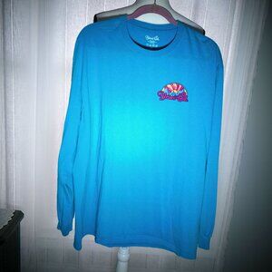 BLESSED GIRL Long Sleeve Scoop Neck Colorful Blue Tunic T-shirt XL